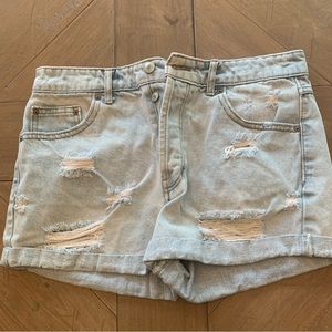 Forever 21 high rise light wash denim shorts